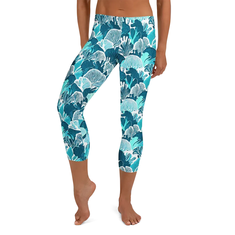 Aqua Fanfare on Capri Leggings — Front