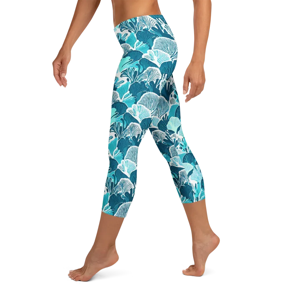Aqua Fanfare on Capri Leggings — Left