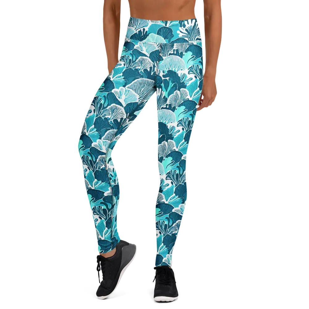 Aqua Fanfare on Yoga Leggings — Front