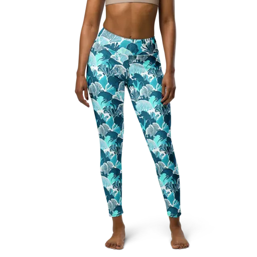 Aqua Fanfare on Yoga Leggings