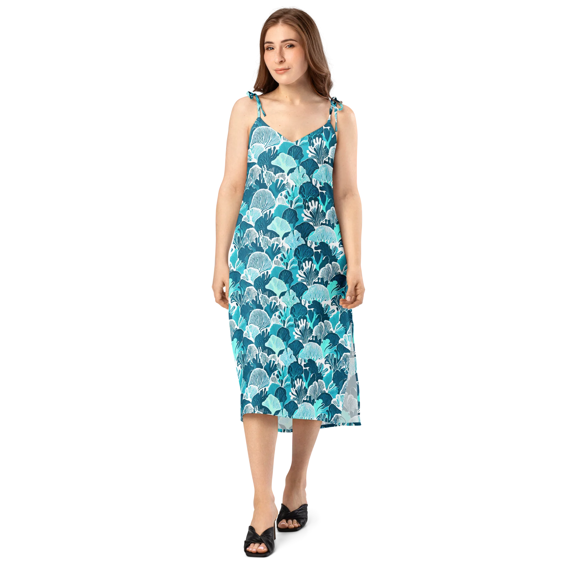 Aqua Fanfare on Slip Dress — Front