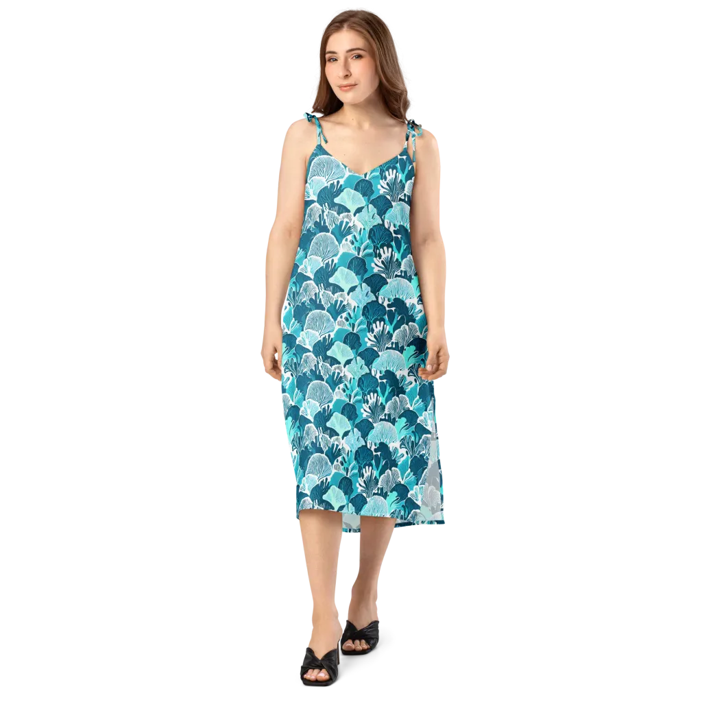 Aqua Fanfare on Slip Dress — Front
