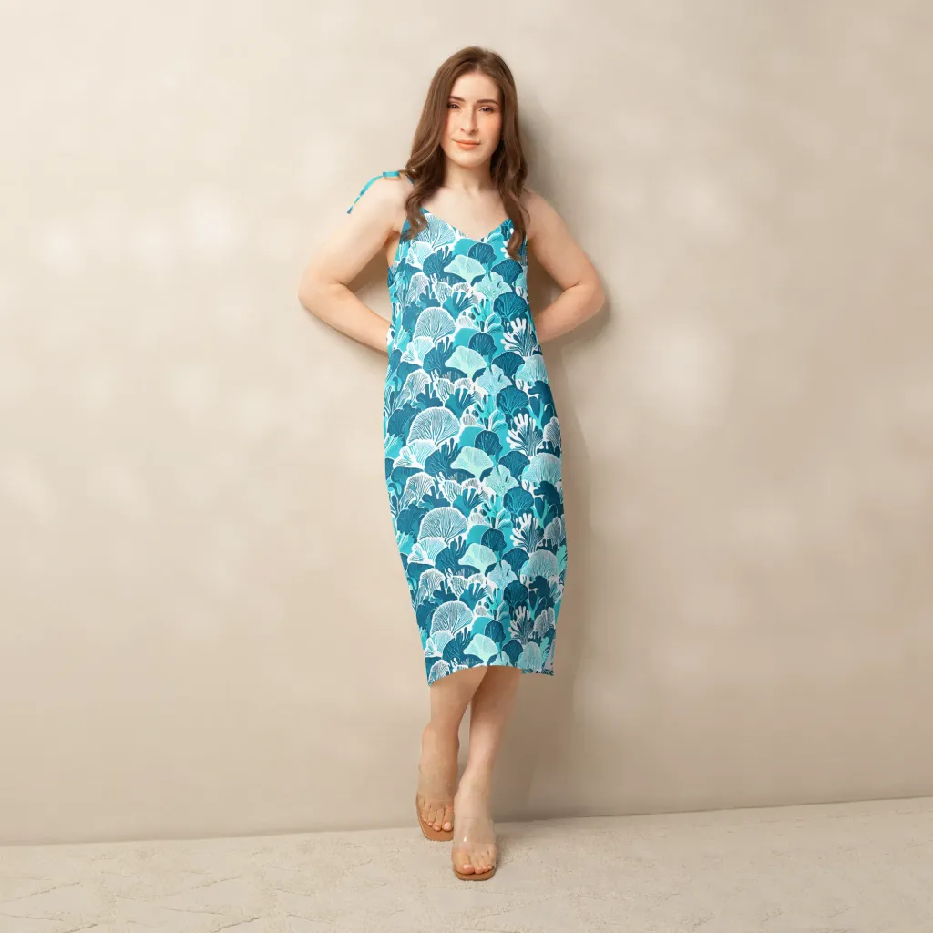 Aqua Fanfare on Slip Dress — Back print