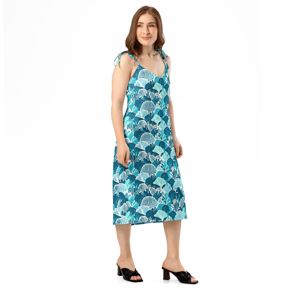 Aqua Fanfare on Slip Dress — Right Front