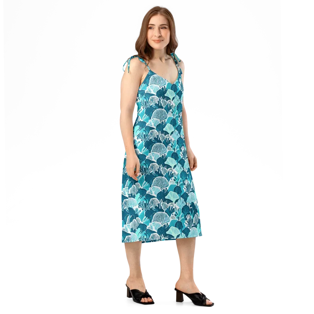 Aqua Fanfare on Slip Dress — Right Front