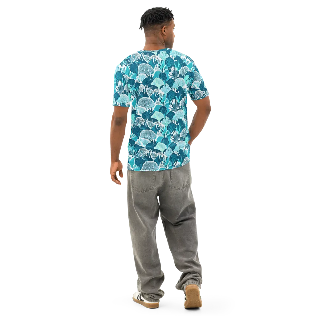 Aqua Fanfare on Men's Cotton Crew Neck T-Shirt — Back