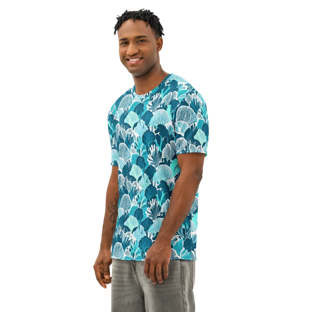 Aqua Fanfare on Men's Cotton Crew Neck T-Shirt — Left Front