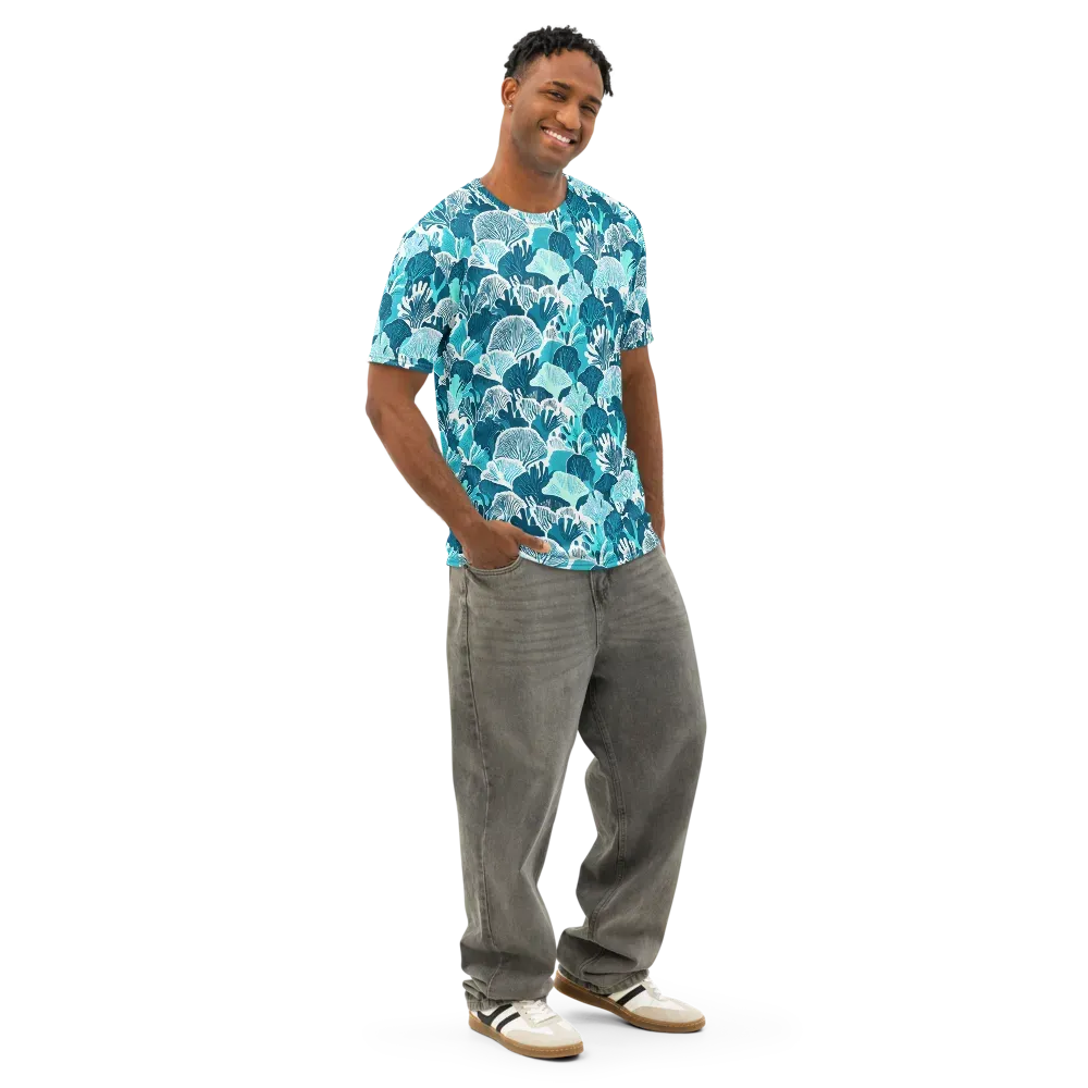 Aqua Fanfare on Men's Cotton Crew Neck T-Shirt — Right Front