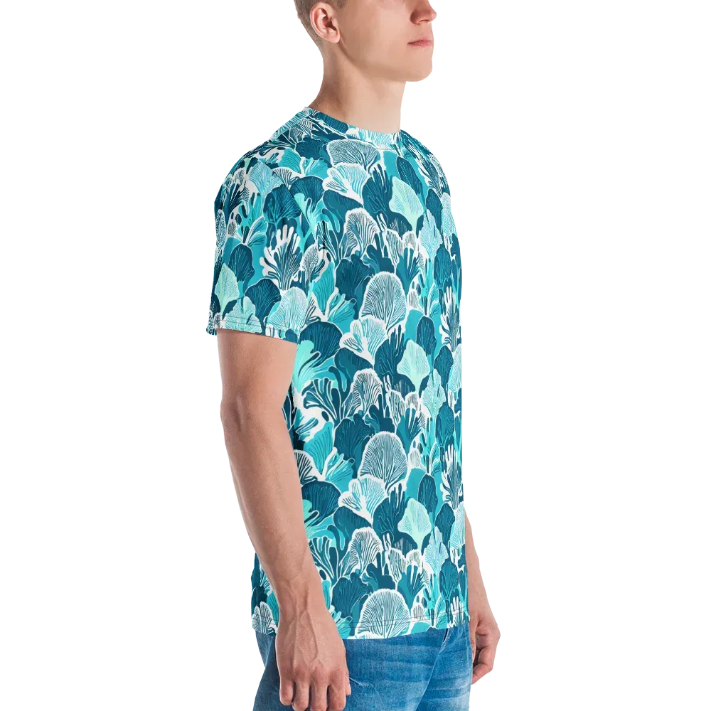 Aqua Fanfare on Men's Crew Neck T-Shirt — Right