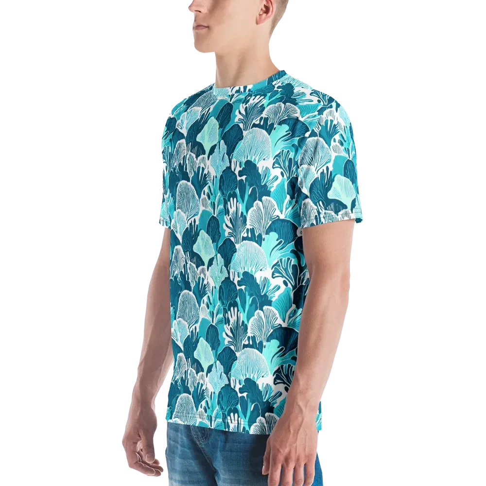 Aqua Fanfare on Men's Crew Neck T-Shirt — Left