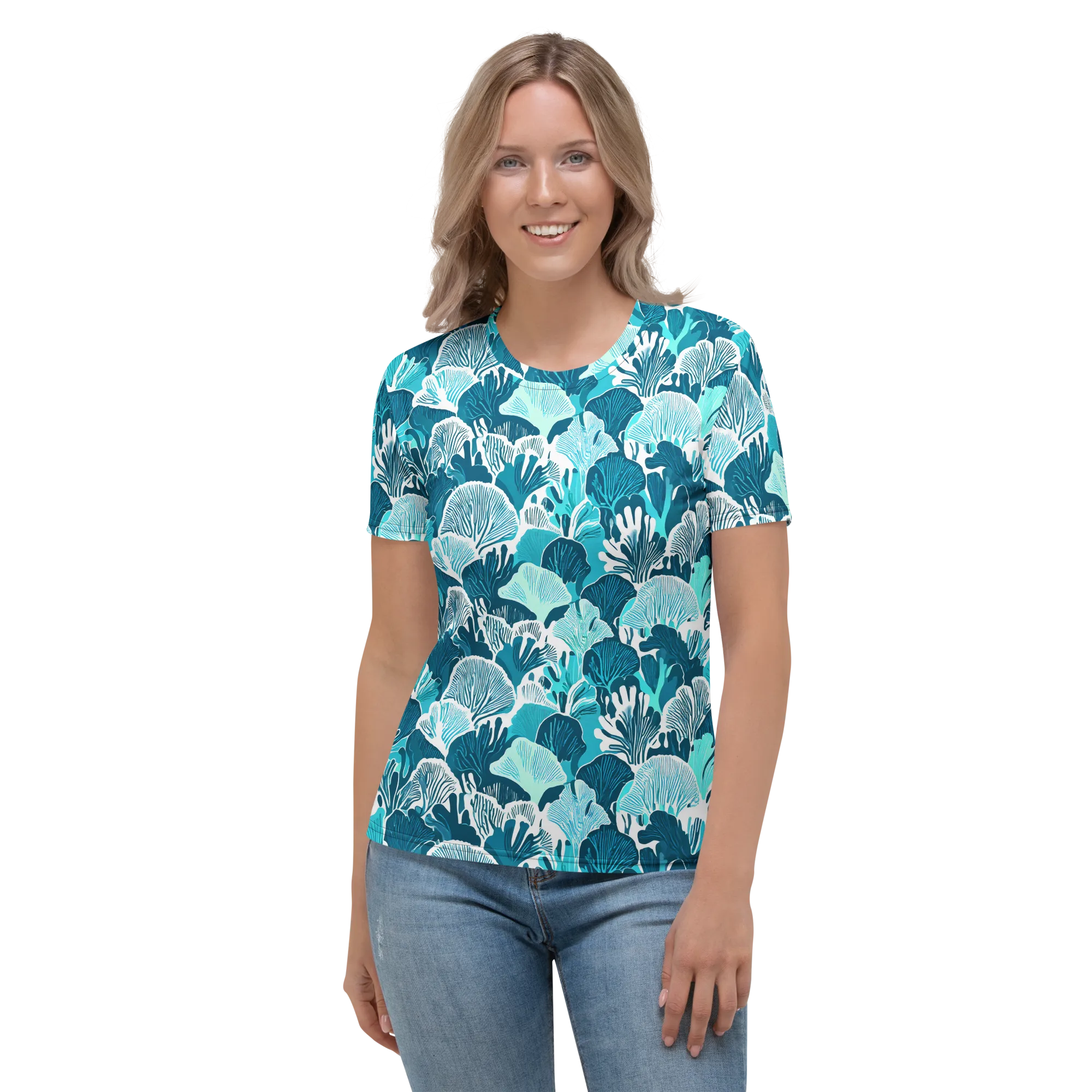 Aqua Fanfare on Women's Crew Neck T-Shirt — Front