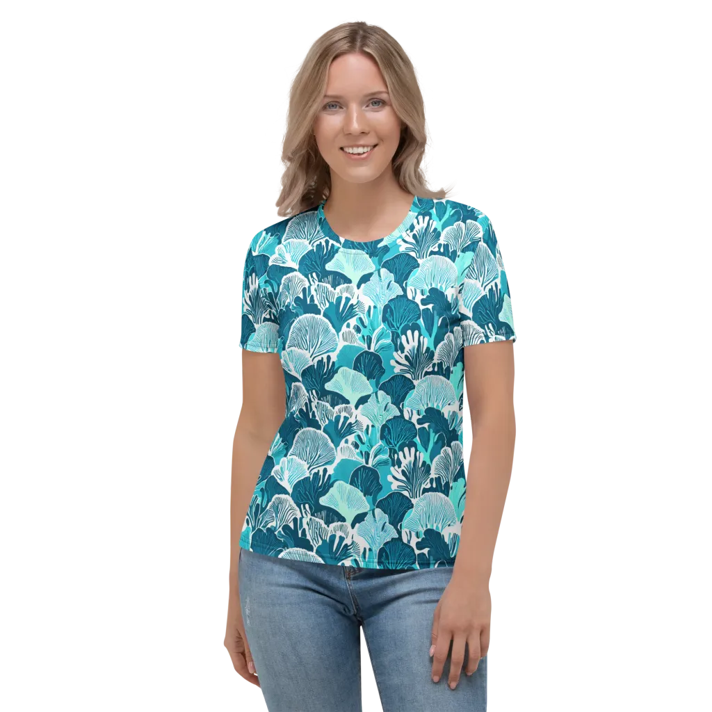 Aqua Fanfare on Women's Crew Neck T-Shirt — Front