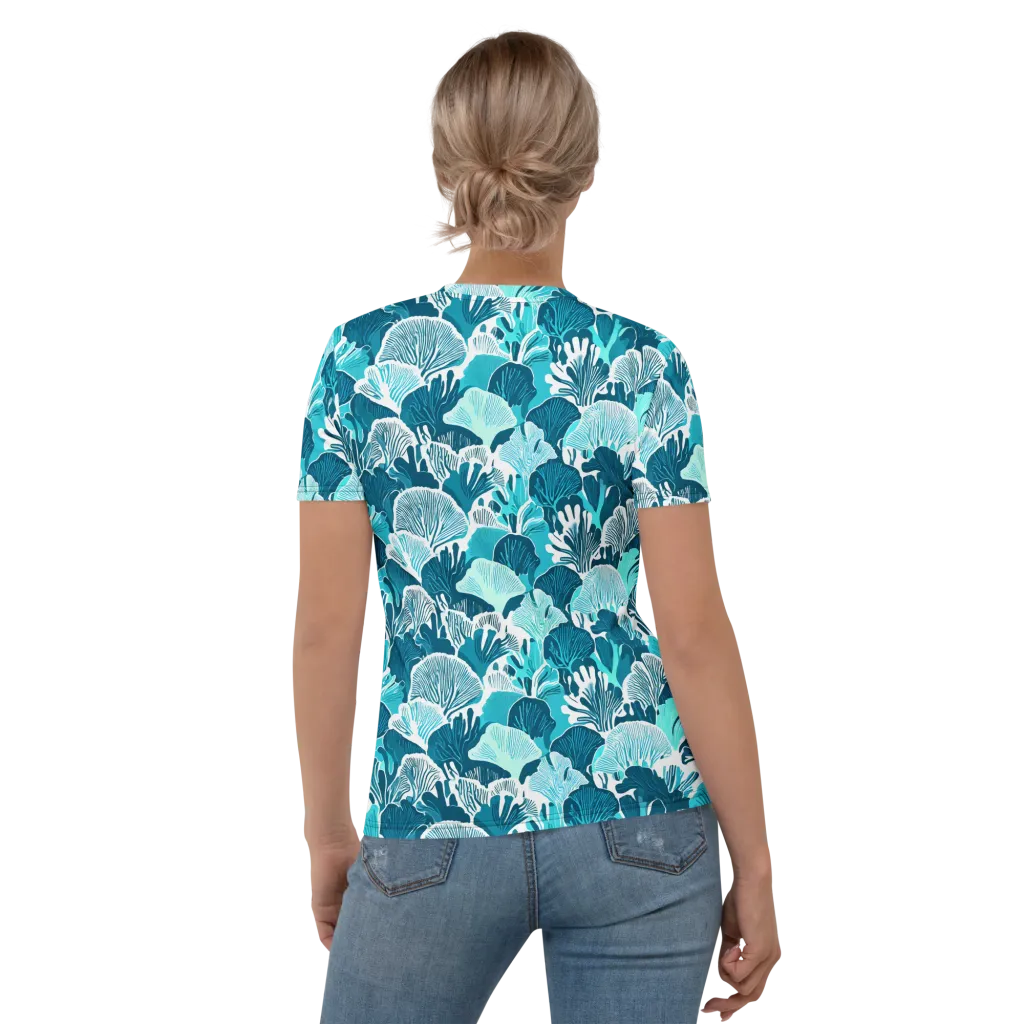 Aqua Fanfare on Women's Crew Neck T-Shirt — Back