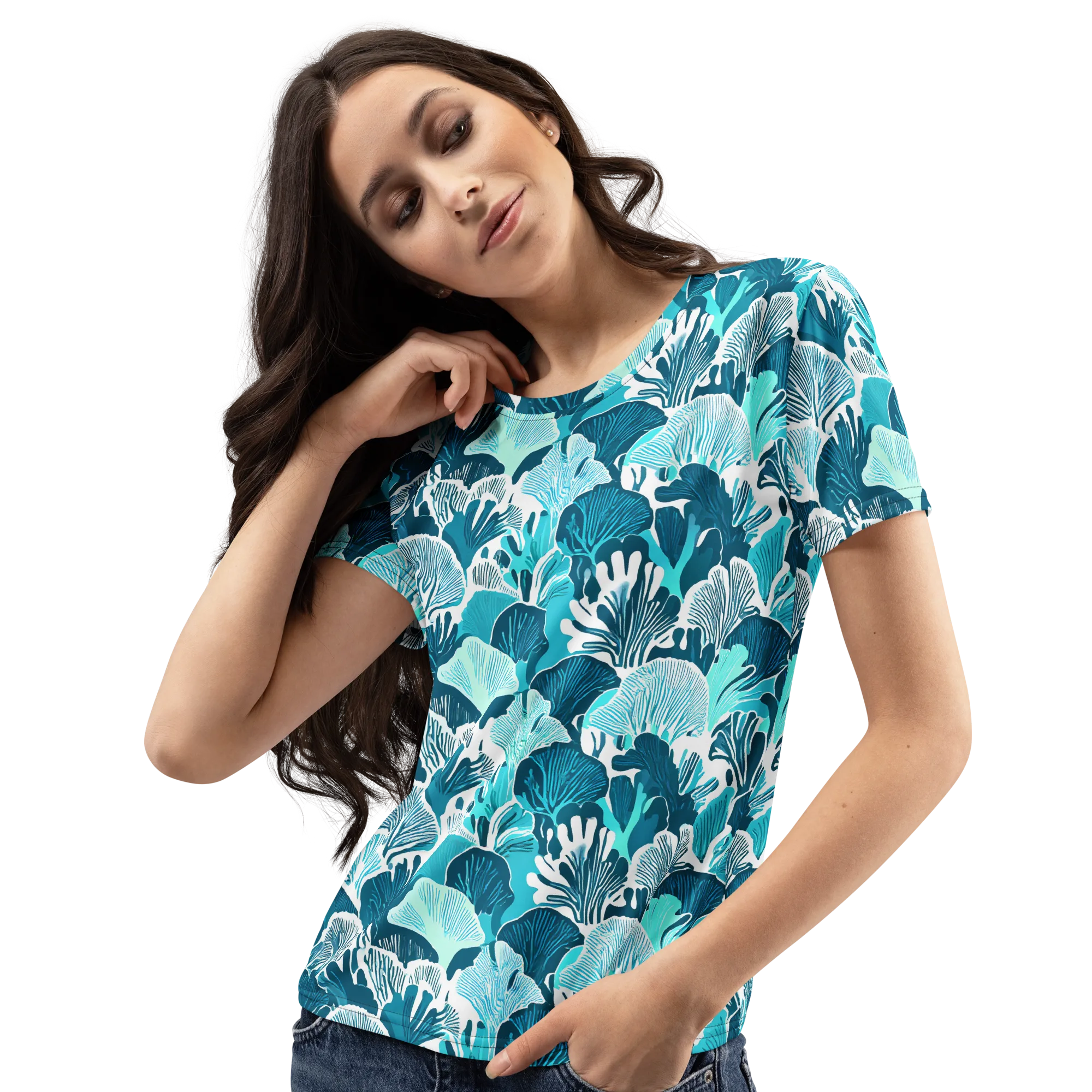 Aqua Fanfare on Women's Crew Neck T-Shirt — Print file