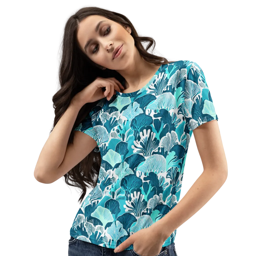 Aqua Fanfare on Women's Crew Neck T-Shirt — Print file