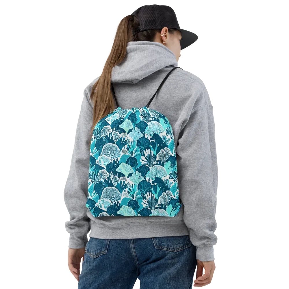 Aqua Fanfare on Drawstring Bag — Front