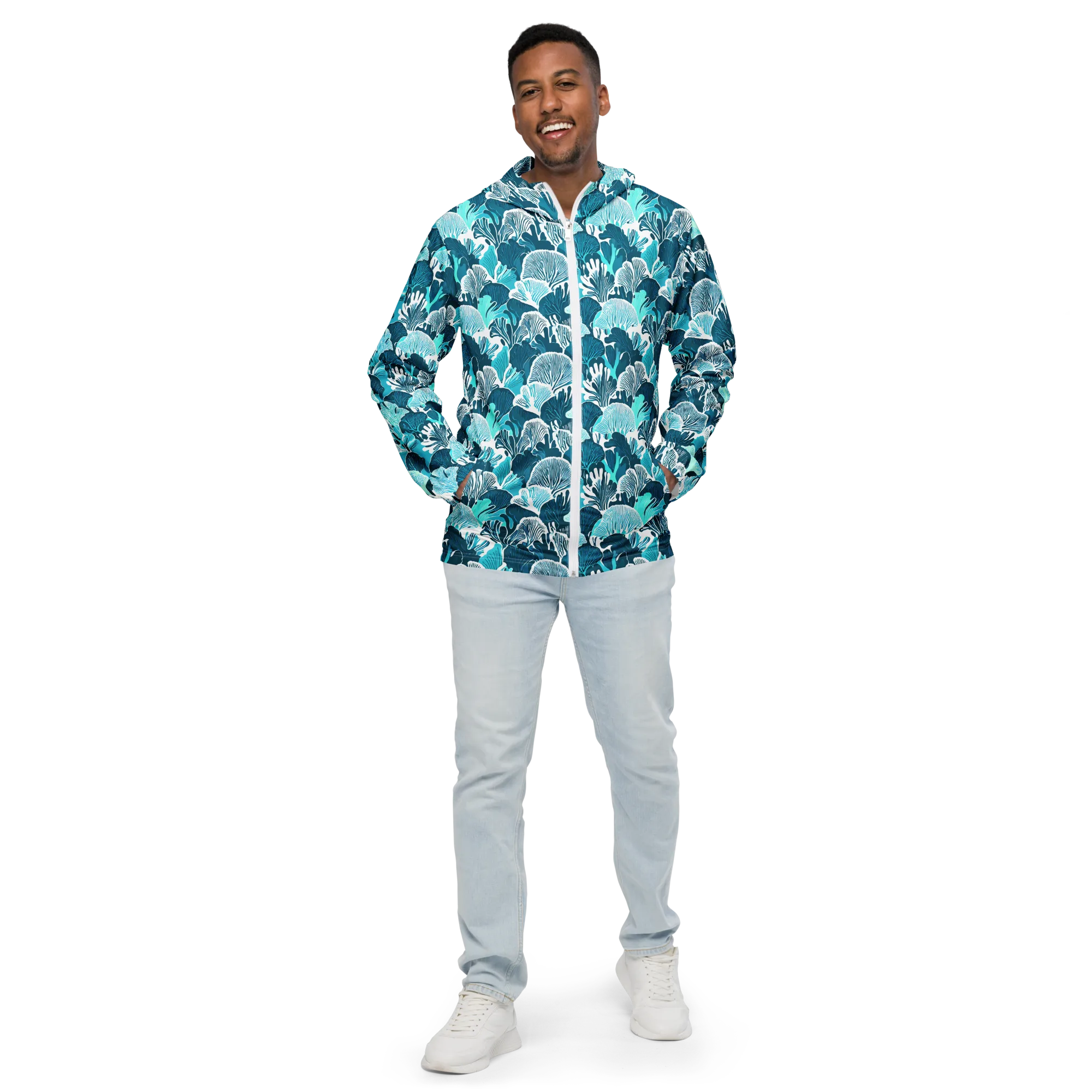 Aqua Fanfare on Men's Windbreaker — Front