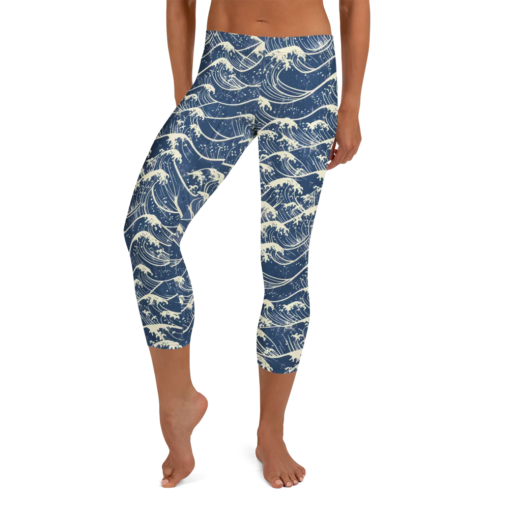 Ukiyo Wave on Capri Leggings — Front