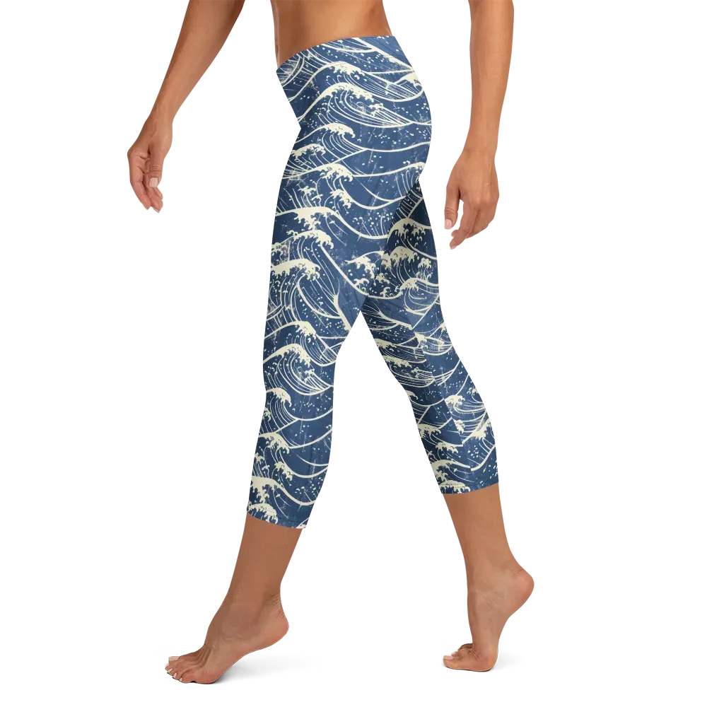 Ukiyo Wave on Capri Leggings — Left