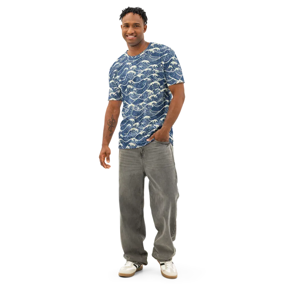 Ukiyo Wave on Men's Cotton Crew Neck T-Shirt — Front