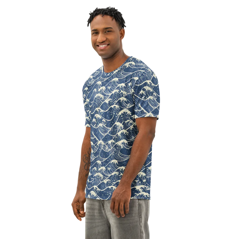 Ukiyo Wave on Men's Cotton Crew Neck T-Shirt — Left Front