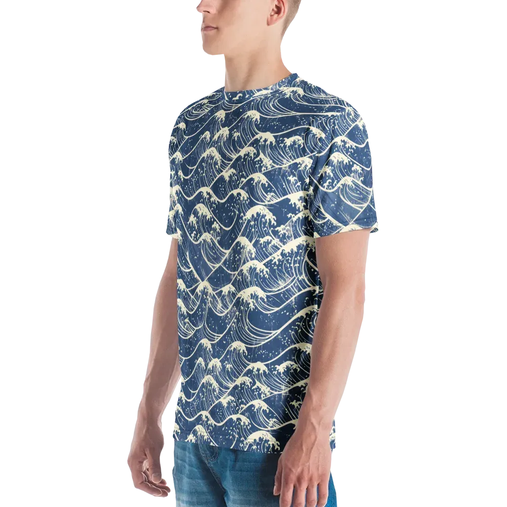 Ukiyo Wave on Men's Crew Neck T-Shirt — Left