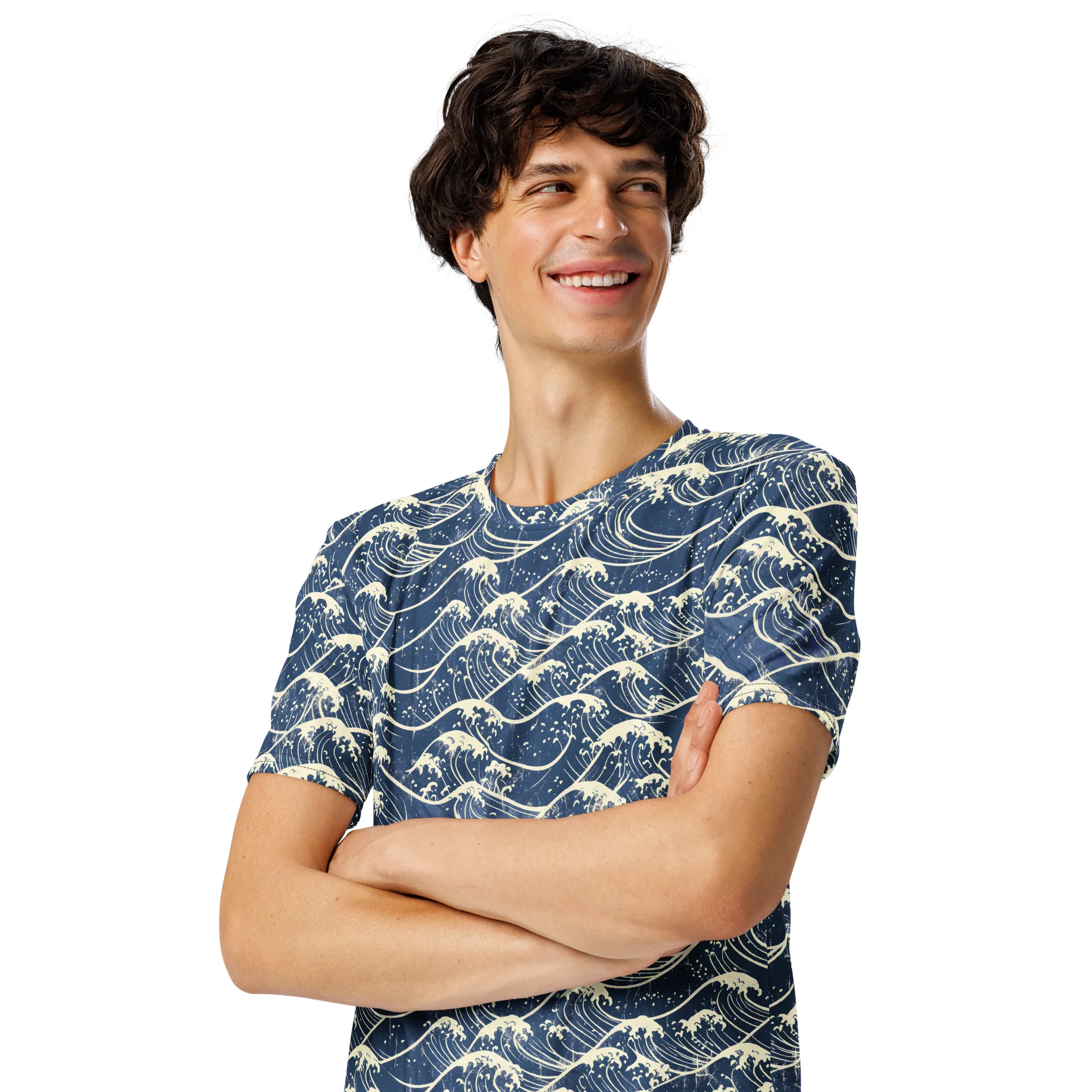 Ukiyo Wave on Men's Crew Neck T-Shirt — Front print