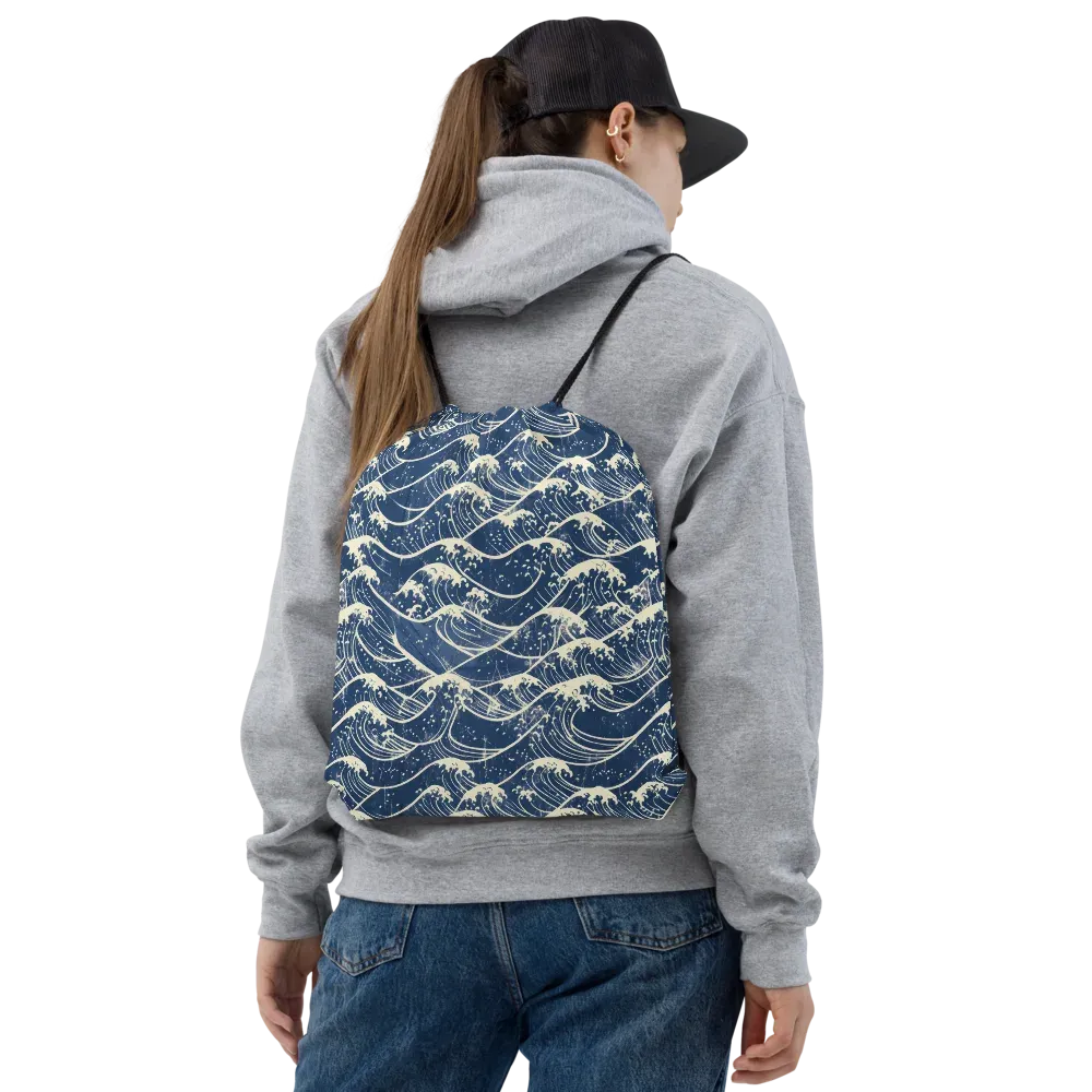 Ukiyo Wave on Drawstring Bag — Front