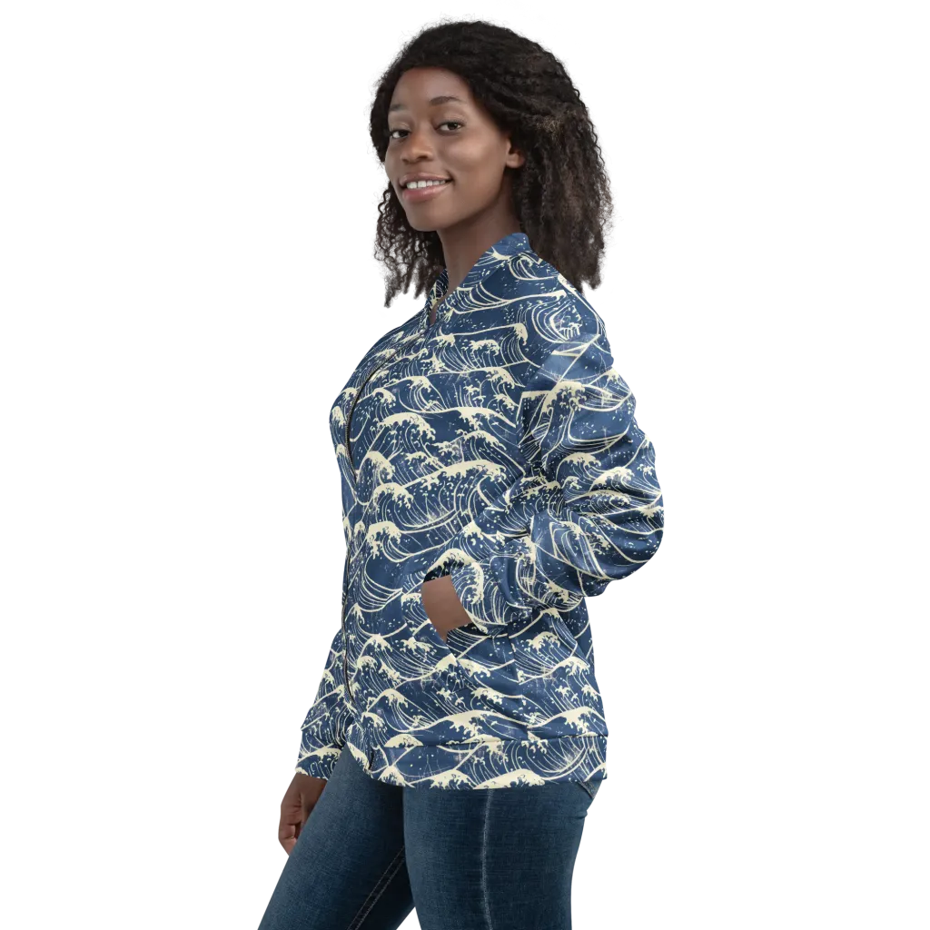 Ukiyo Wave on Bomber Jacket — Left sleeve