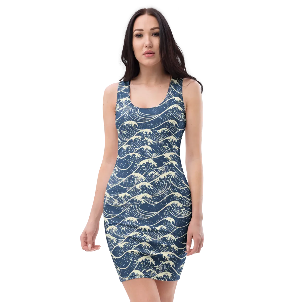 Ukiyo Wave on Bodycon Dress — Front