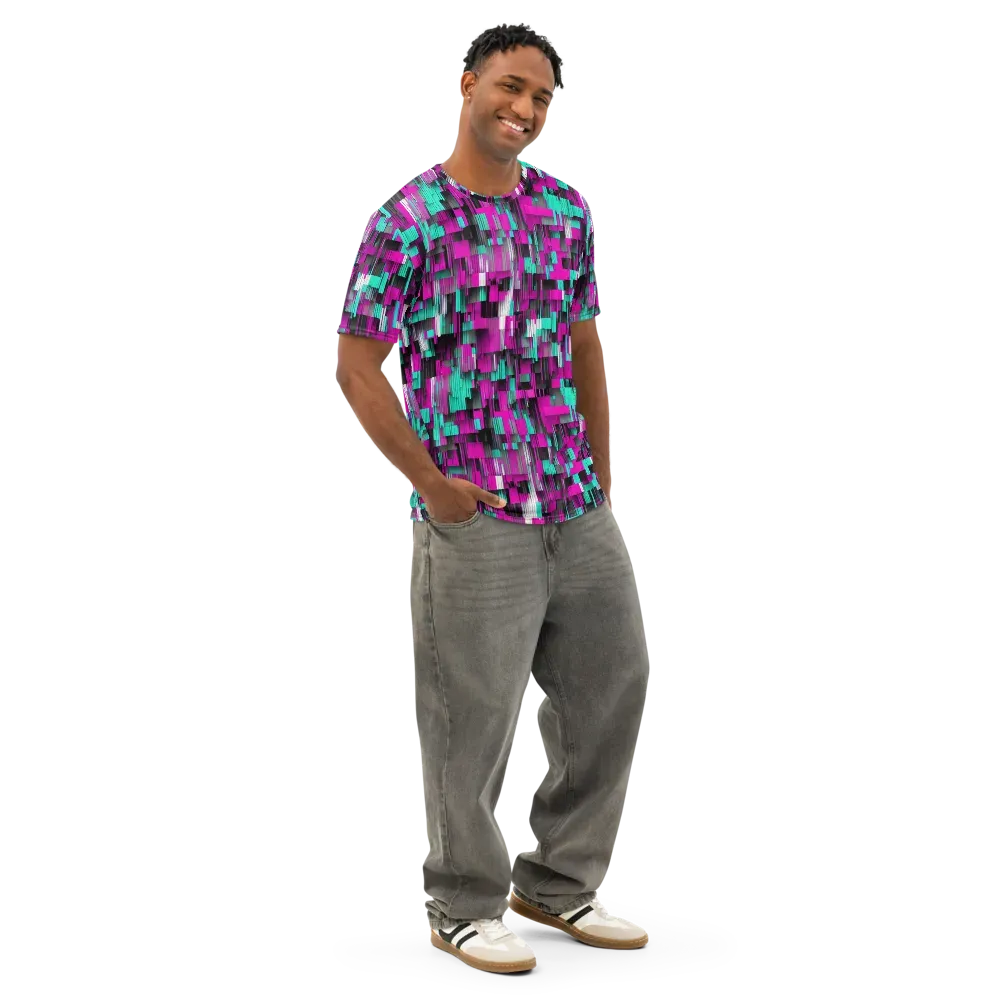 Neon Shard on Men's Cotton Crew Neck T-Shirt — Right Front