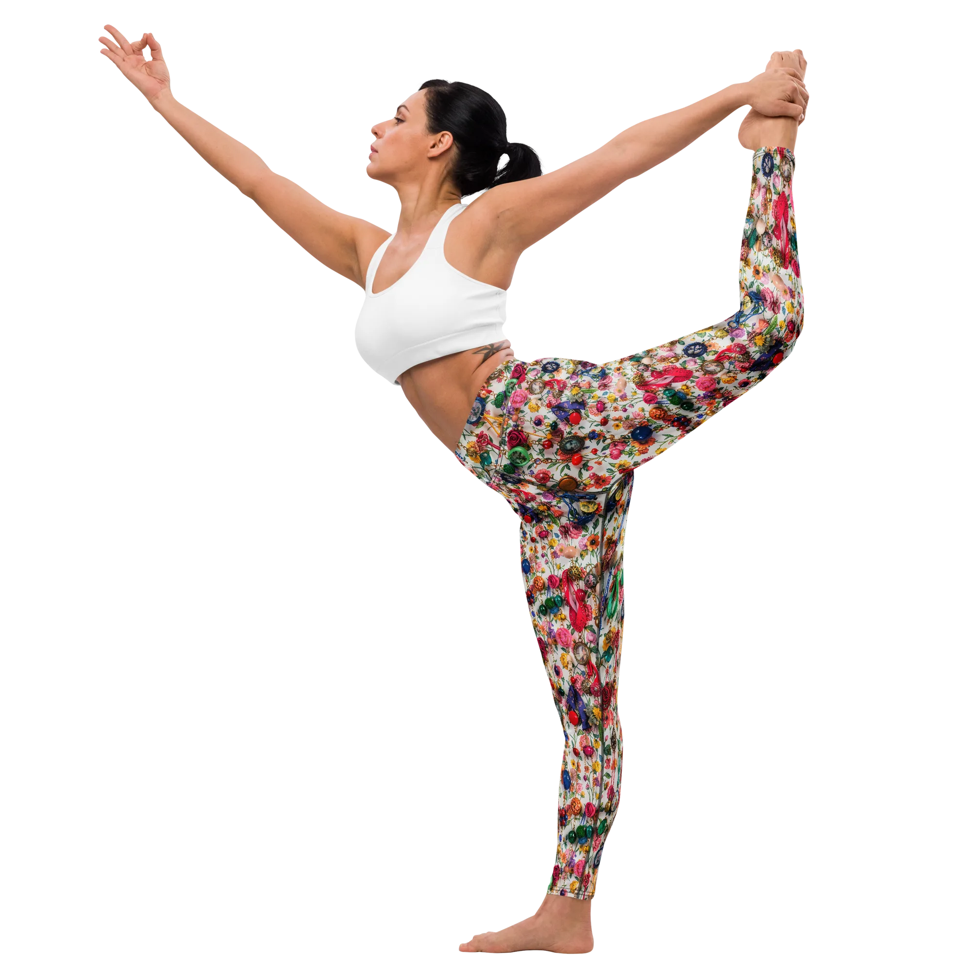 Botanical Bijou on Yoga Leggings — Front waist