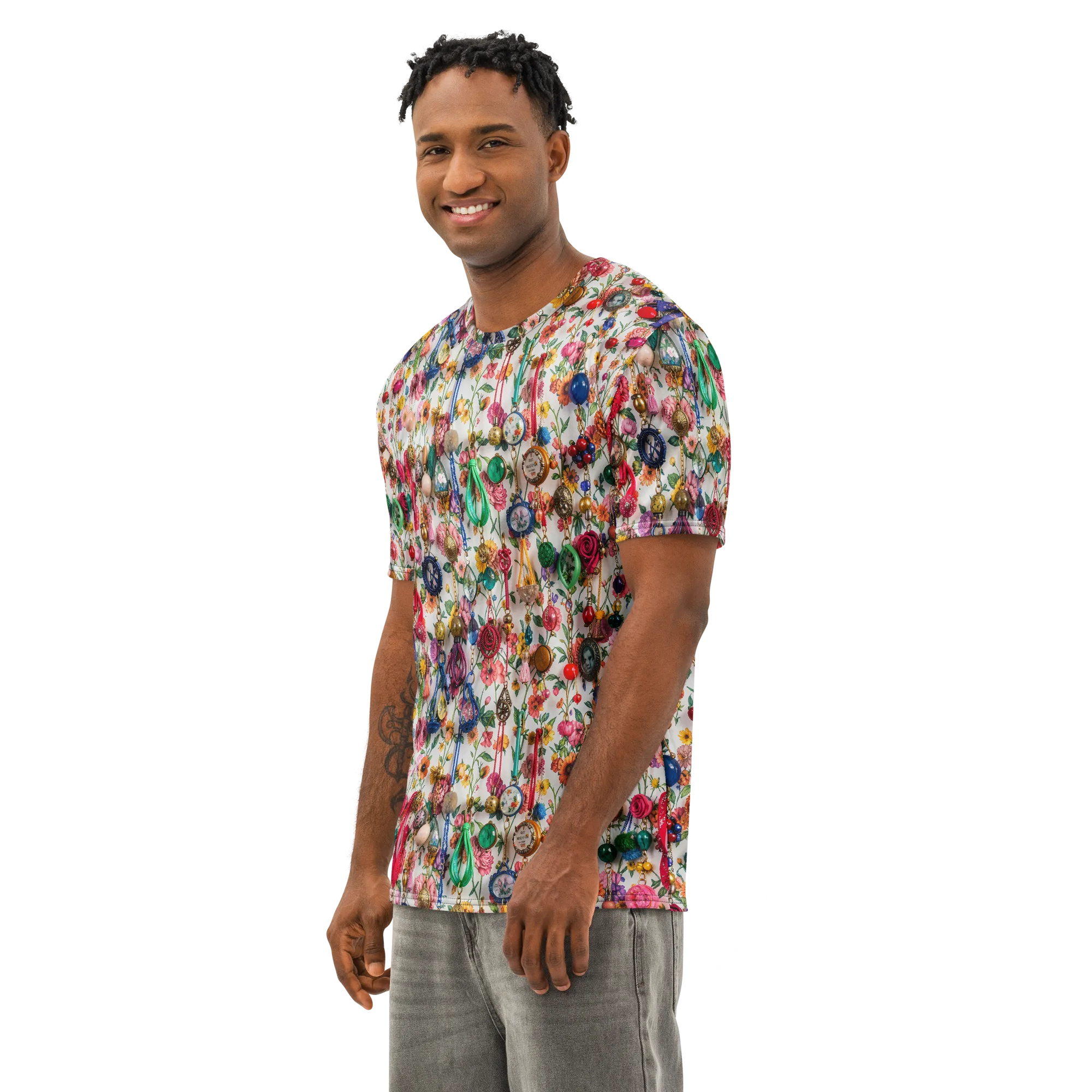 Botanical Bijou on Men's Cotton Crew Neck T-Shirt — Left Front