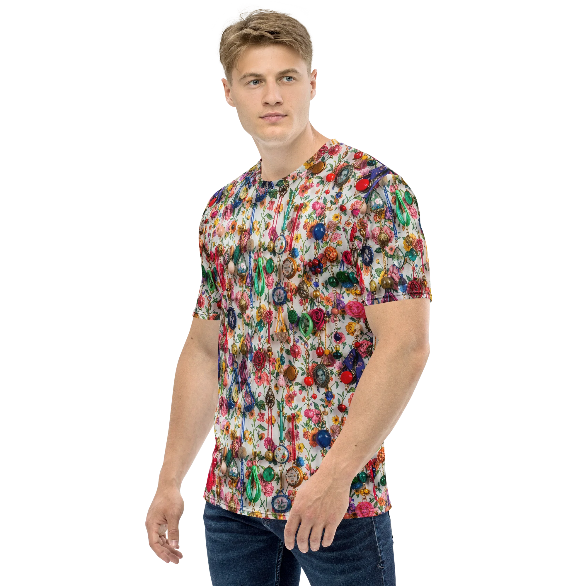 Botanical Bijou on Men's Crew Neck T-Shirt — Left sleeve