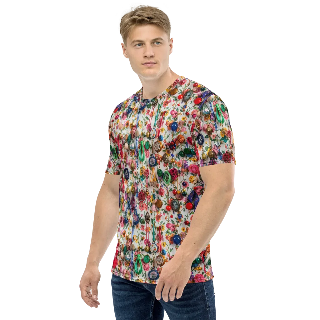 Botanical Bijou on Men's Crew Neck T-Shirt — Left sleeve
