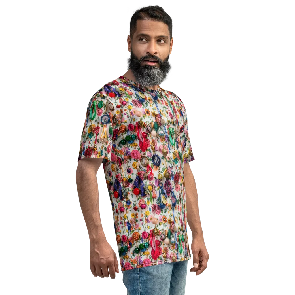 Botanical Bijou on Men's Crew Neck T-Shirt — Right sleeve