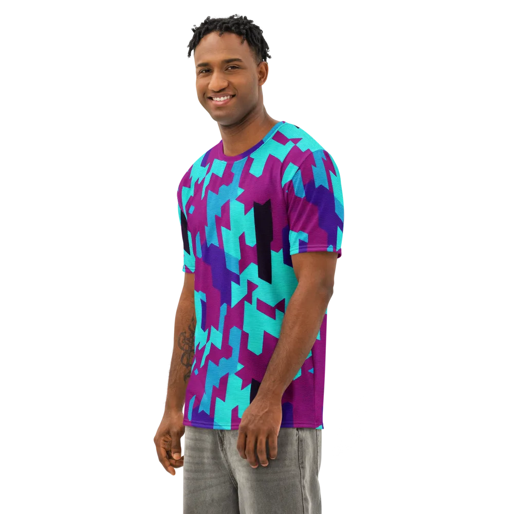 Electric Facets on Men's Cotton Crew Neck T-Shirt — Left Front