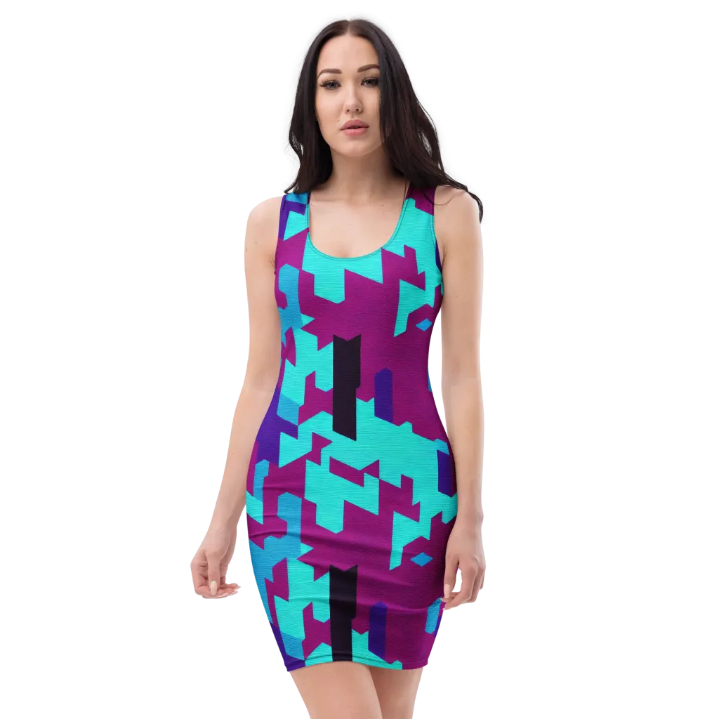 Electric Facets on Bodycon Dress — Front