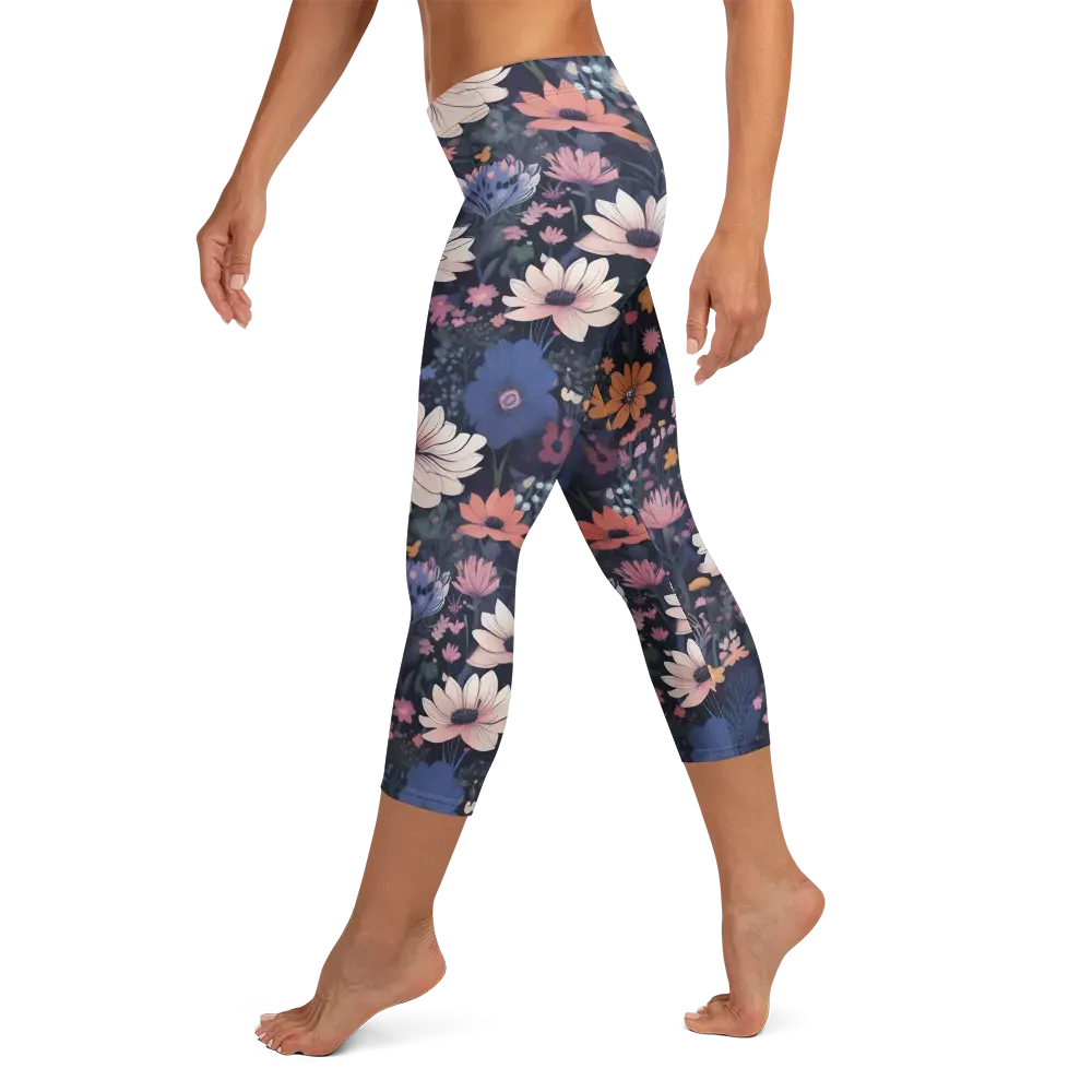 Moonlit Meadow on Capri Leggings — Left