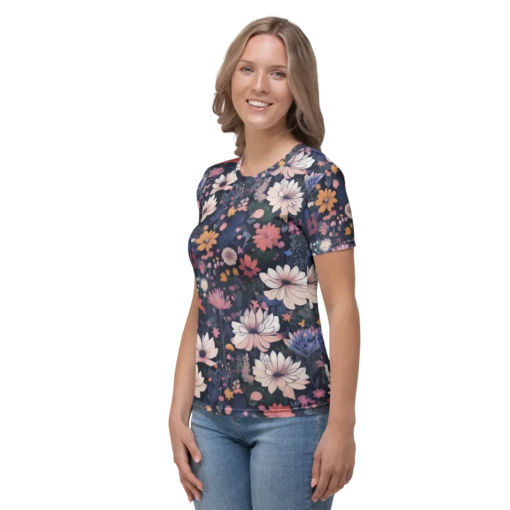 Moonlit Meadow on Women's Crew Neck T-Shirt — Left sleeve