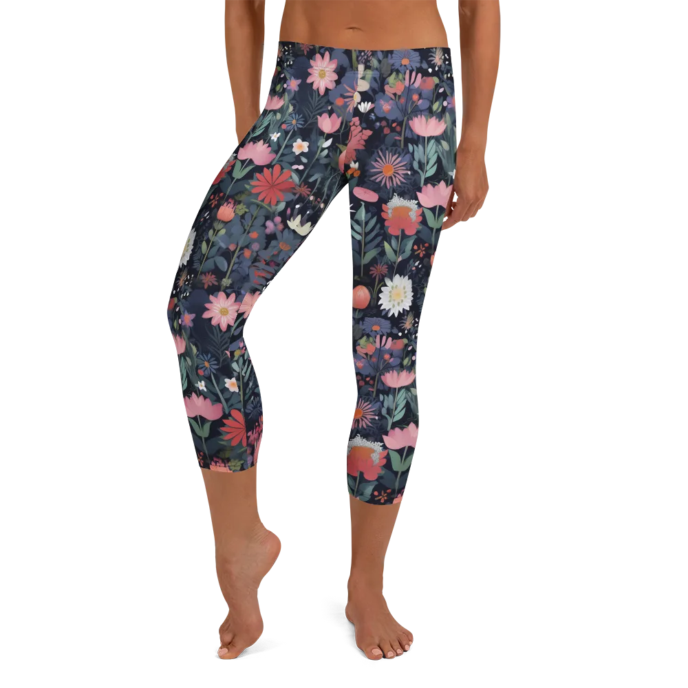 Twilight Bloom on Capri Leggings — Front