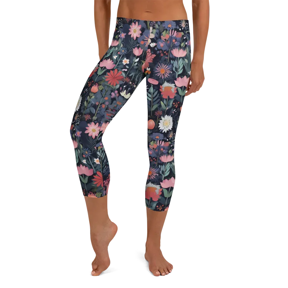 Twilight Bloom on Capri Leggings — Front