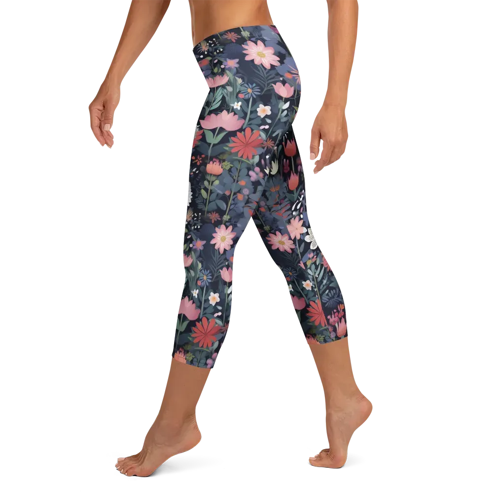 Twilight Bloom on Capri Leggings — Left