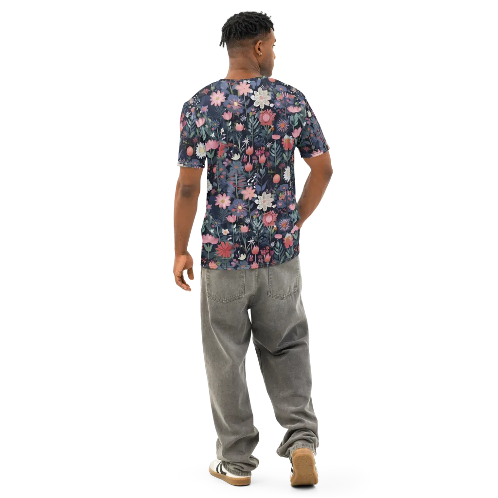 Twilight Bloom on Men's Cotton Crew Neck T-Shirt — Back