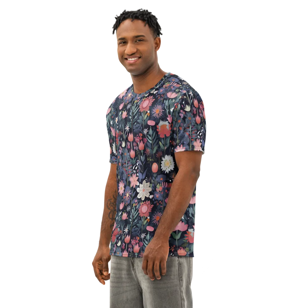 Twilight Bloom on Men's Cotton Crew Neck T-Shirt — Left Front