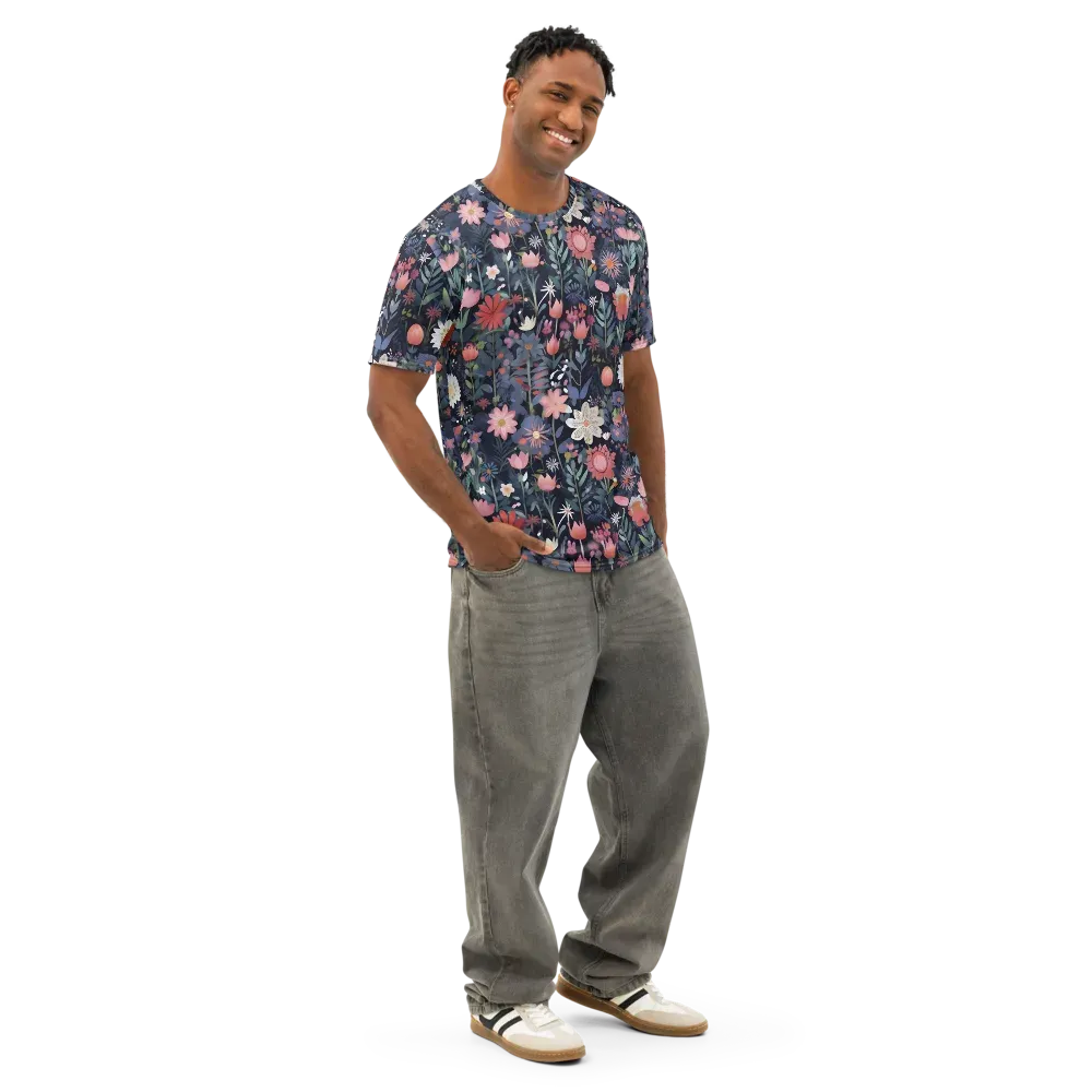 Twilight Bloom on Men's Cotton Crew Neck T-Shirt — Right Front