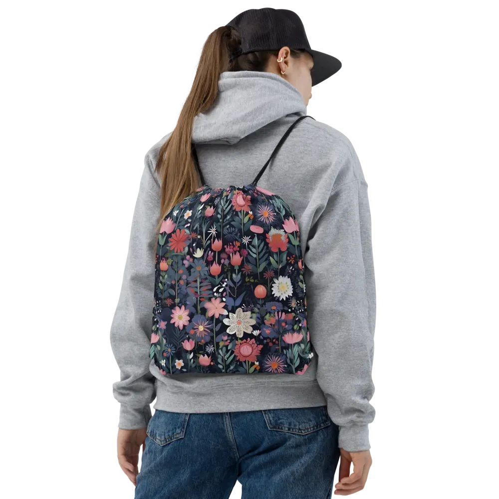 Twilight Bloom on Drawstring Bag — Front
