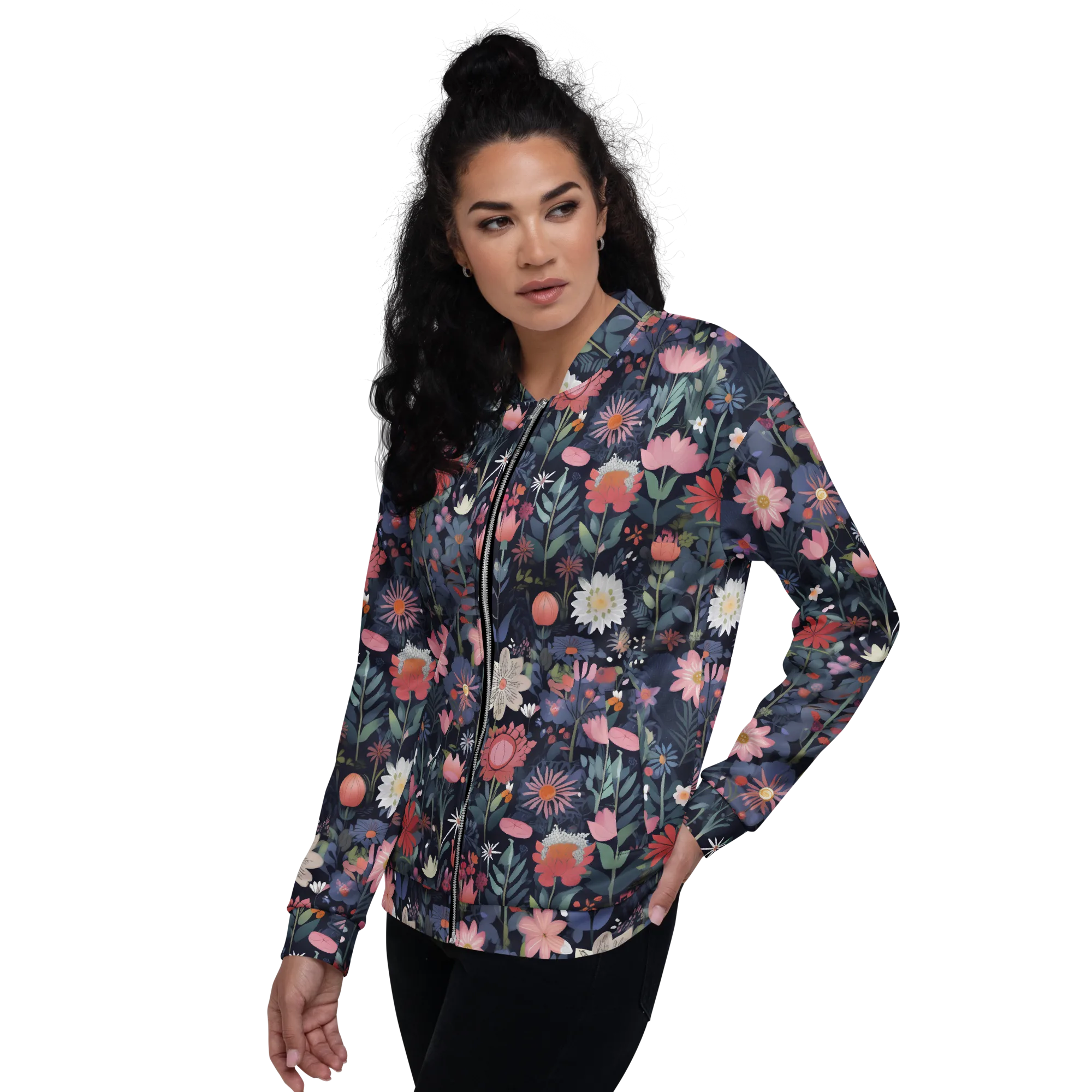 Twilight Bloom on Bomber Jacket — Left sleeve