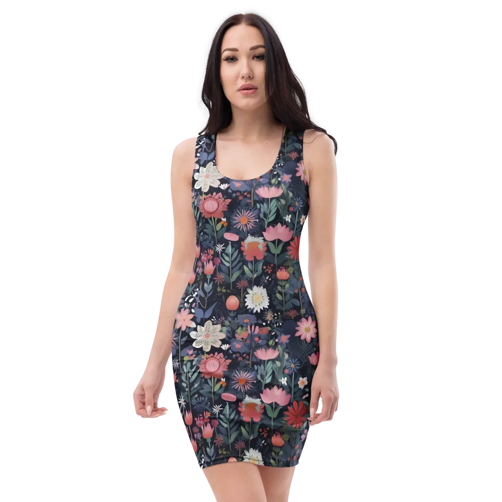Twilight Bloom on Bodycon Dress — Front