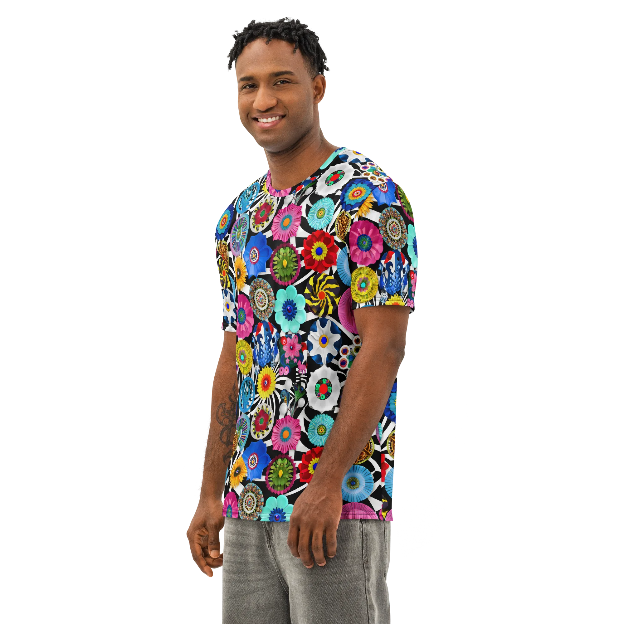 Chromatic Carnival on Men's Cotton Crew Neck T-Shirt — Left Front